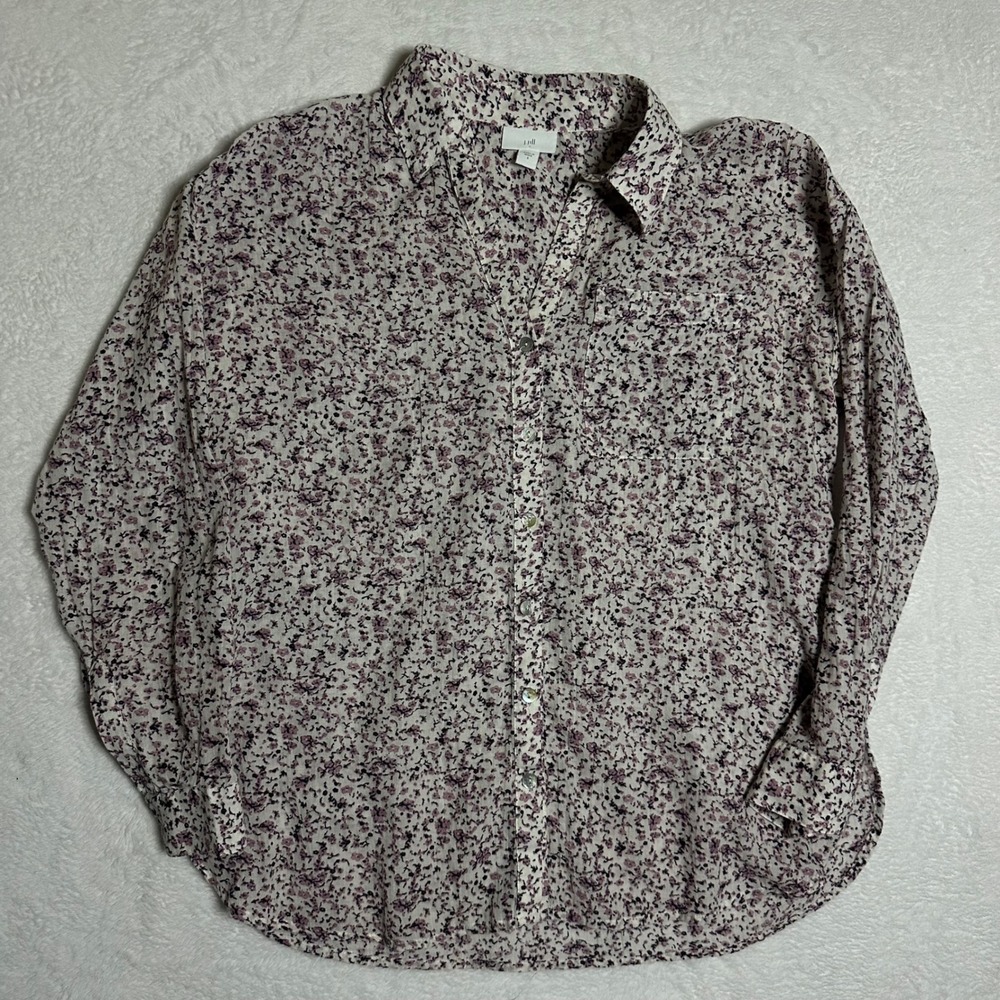 J. Jill Womens Small Purple Floral Button Down Shirt Long Sleeve Pocket Relaxed